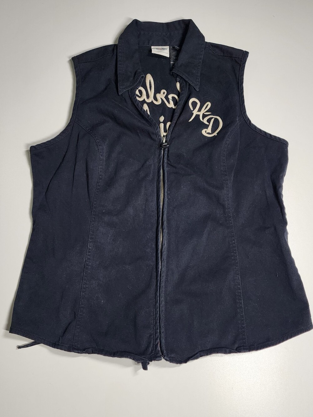 Harley Davidson Black Lace Up Embroidered Vest Womens L